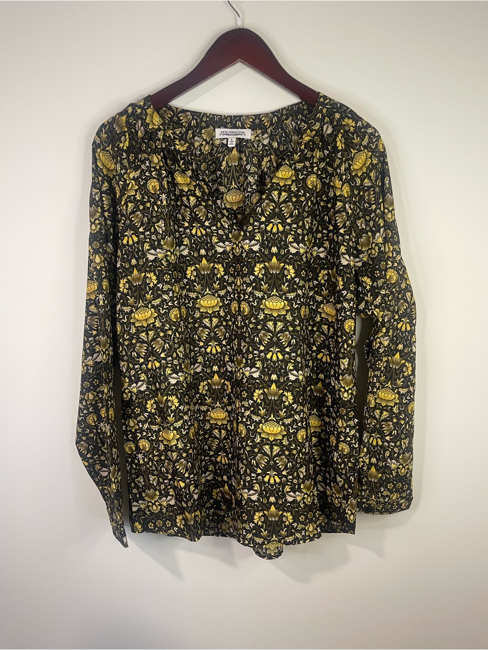 new directions Black & Yellow Floral Long-Sleeve Blouse